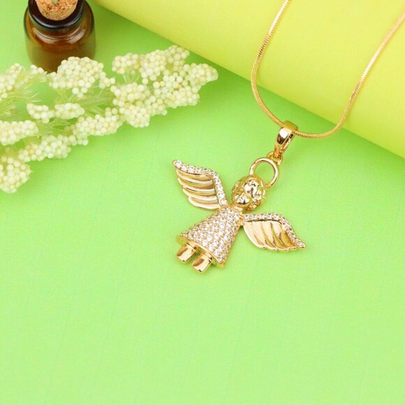 "Sparkling Angel Rose Gold Pendant with Wings and Halo, XPPT1212 - Picture 2 of 12